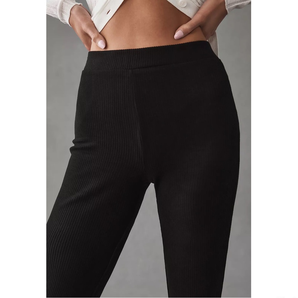 Sanctuary Anthropologie Black The Kicker High Waisted Ribbed Flare Leggings - Picture 2 of 9